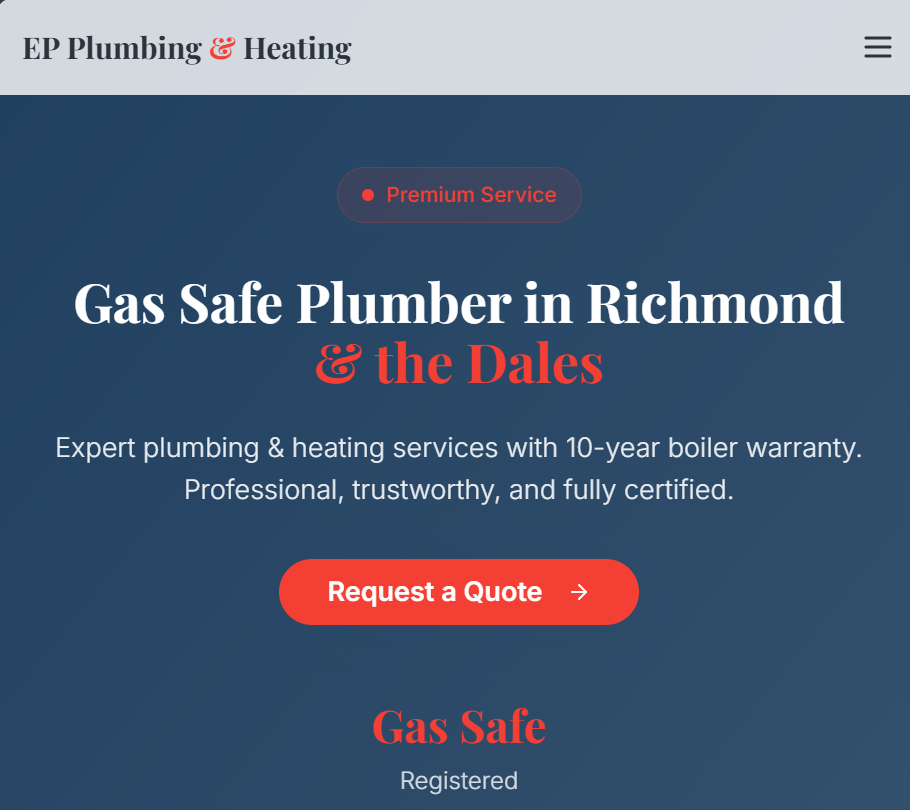 EP Plumbing & Heating website - plumber website design in Richmond, North Yorkshire