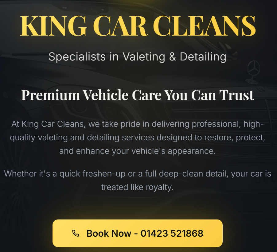 King Car Cleans website - mobile car valeting website design in Harrogate, North Yorkshire